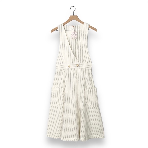 NEW Free People Diana Wrap Midi Dress Ivory Black Stripe Button Pockets Small - Picture 2 of 13